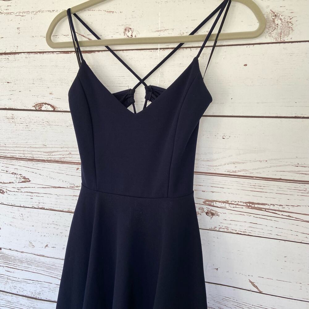 Windsor S Navy Blue High Low w/ Pockets Lace Up Open Back Flowy Cocktail Dress - Picture 3 of 8